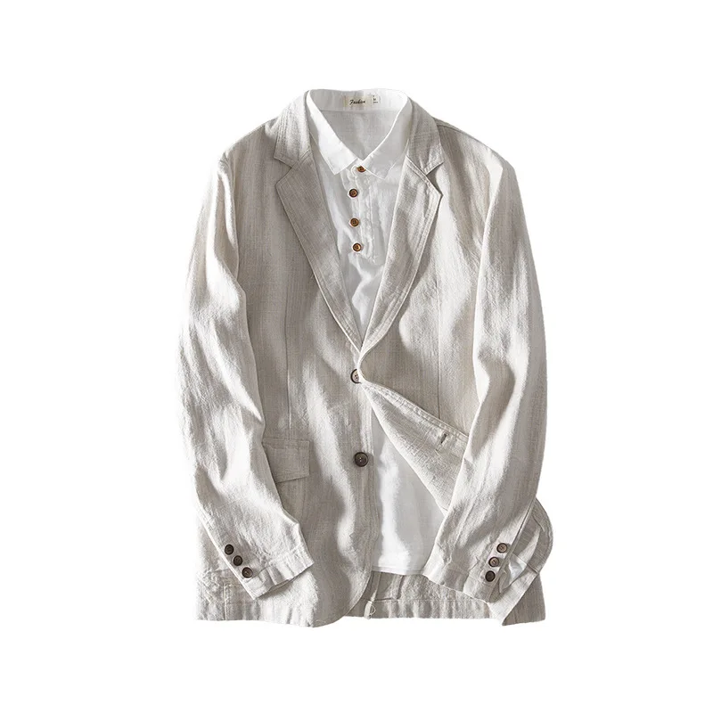 Мужской Повседневный хлопковый льняной Блейзер Мужская однотонная куртка