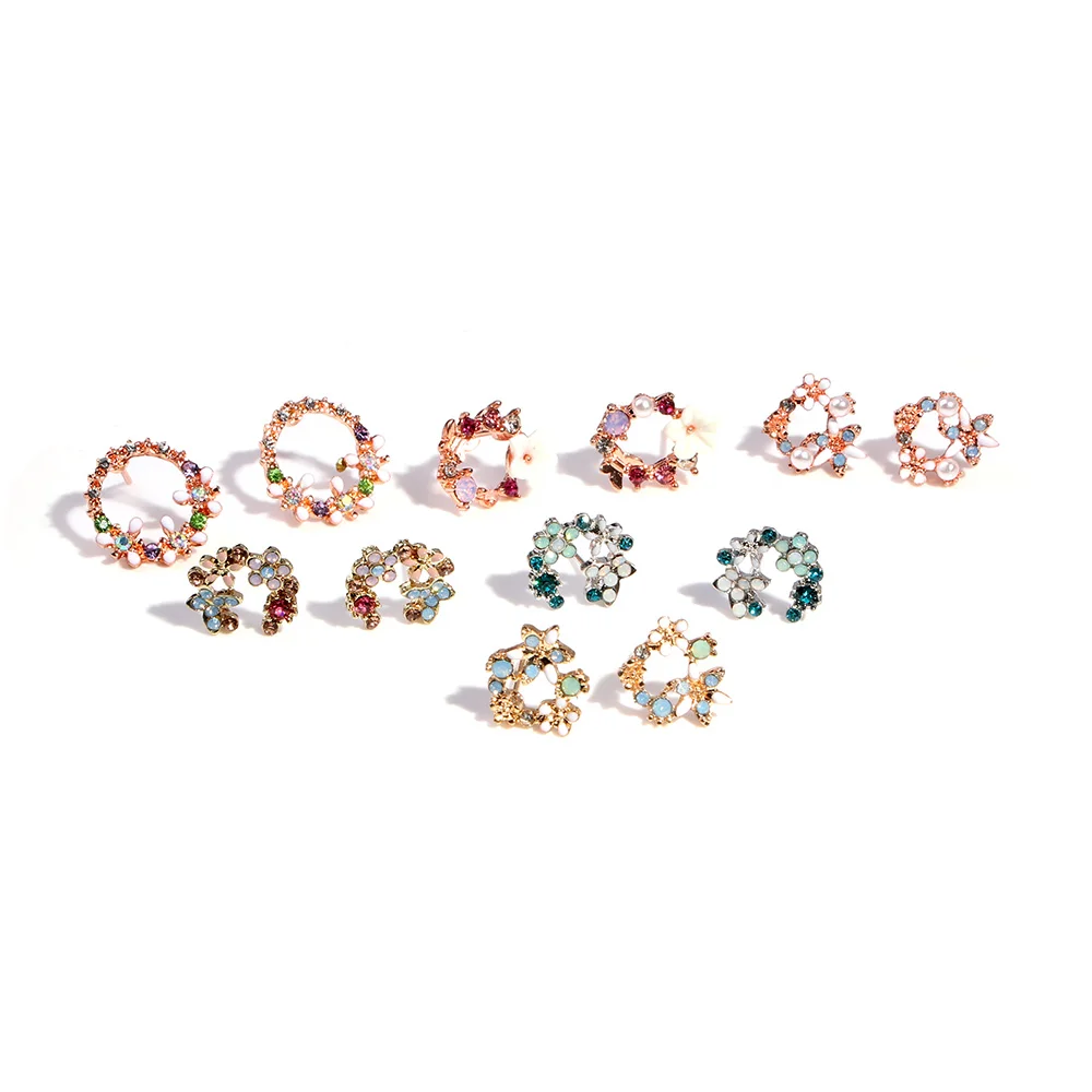 Женские Разноцветные серьги гвоздики с цветочным венком и