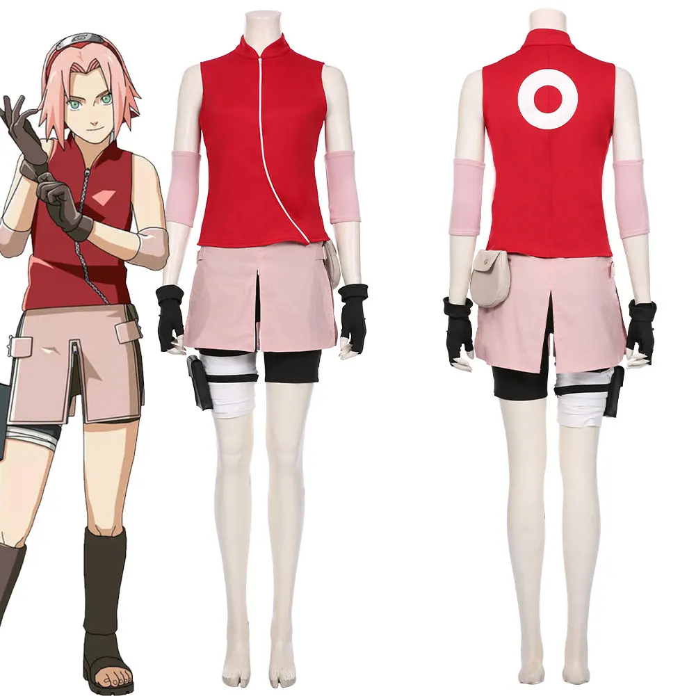 Костюм для косплея аниме Haruno Sakura Женская юбка наряд платье Хэллоуин карнавальные