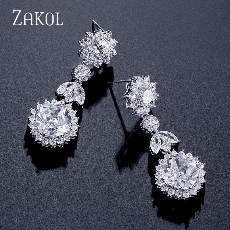 ZAKOL роскошные длинные висячие серьги с кубическим цирконием и кристаллами для