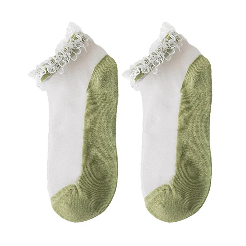 Ультра-белые милые прозрачные тюлевые короткие носки с рюшами для женщин и