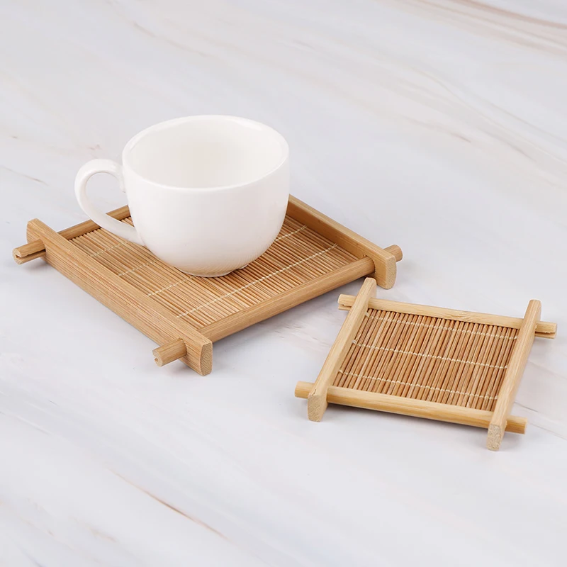 

2 Sizes Mini Handmade Bamboo Cup Mat Table Placemats Coaster Coffee Cups Drinks Kitchen Product Mug Pads Kung Fu Tea Accessories