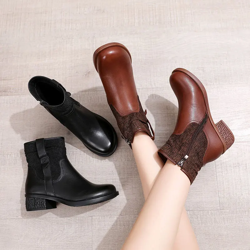 Женские кожаные ботинки на толстой подошве нескользящей подошве|Женские