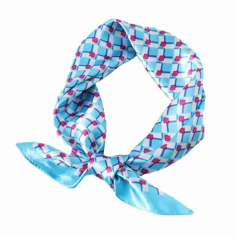 

Women Silk Headscarf Check Pattern All-match Silk Scarf Professional Wear Scarf Elegant Hair Band Tie Handkerchief
