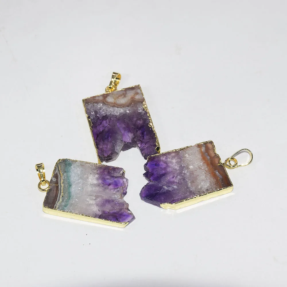 Натуральный срез Geode Druzy камень аметист точечная Подвеска для женщин 2019 сырая