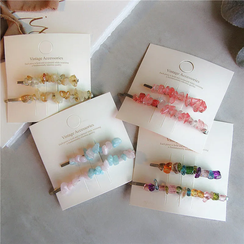 

2pcs/set Colorful Irregular Stone Beaded Hair Clip Girl Women Sweet Hair Barrettes Hairpins Fashion Hair Accessories
