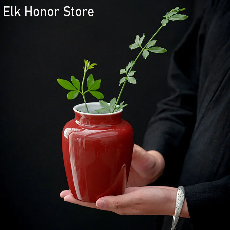 

Red Glaze Ceramic Vase Home Interior Living Room Decoration Vases Plant Pots Decorative Home Decoration Accessories Tea Ceremony