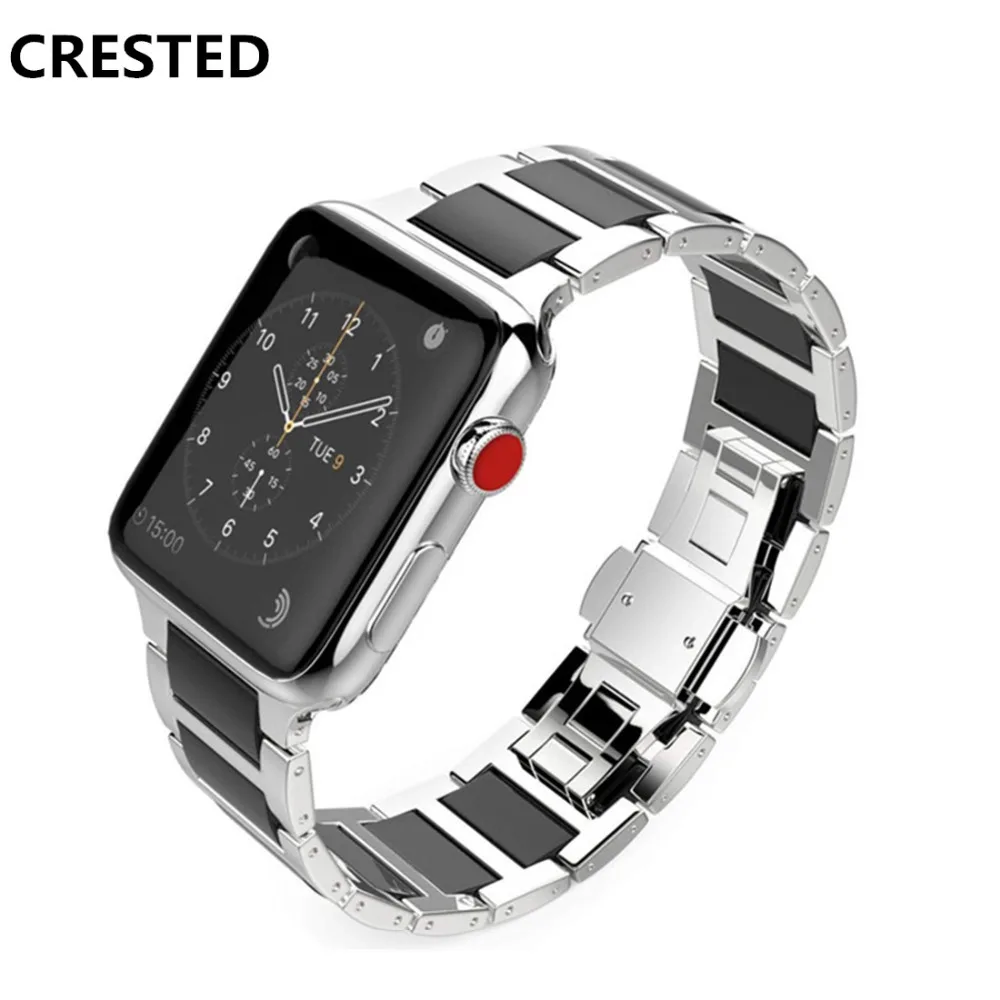 

Ремешок из нержавеющей стали для Apple watch band 44 мм/40 мм/42 мм/38 мм, керамический звеньевой браслет, браслет для часов correa iwatch series 4 3 5 se 6