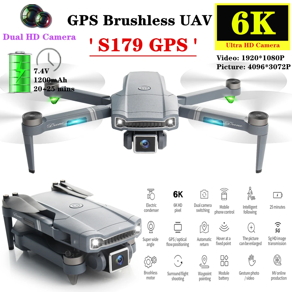 

UAV GPS Drone 4K ESC HD Dual Camera Smart Follow RC Quadcopter Gesture Selfie Brushless Motor Foldable Dron Toy Gift VS L900 Pro