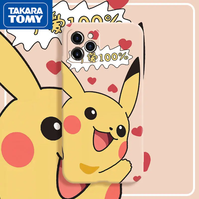 

TAKARA TOMY Pokemon Pikachu Silicone Phone Case for IPhone 6S/7/8P/X/XR/XS/XSMAX/11/12Pro/12min Phone Couple Case Cover