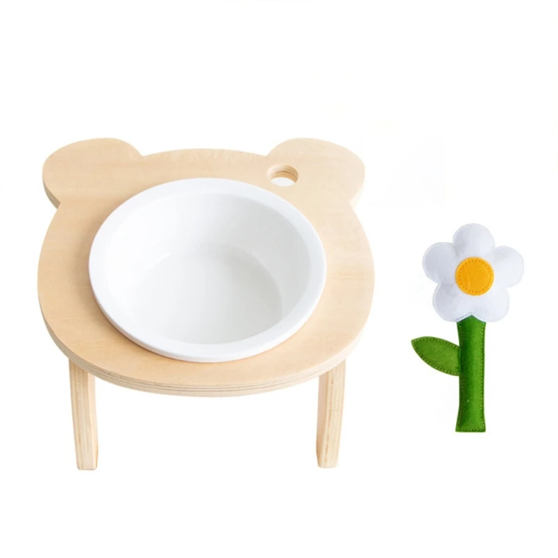 

Pet Elevated Ceramic Bowl Feeder with Raised Anti-Slip 10 Tilted Wood Station