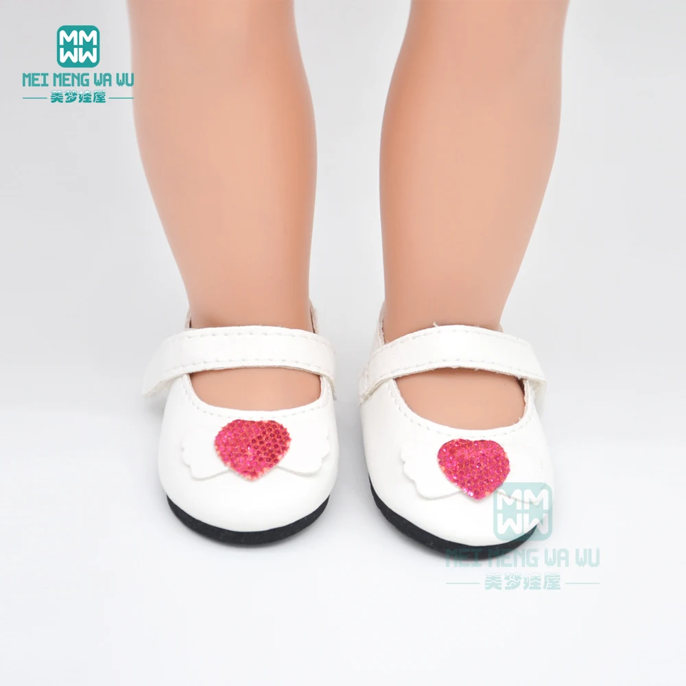 7cm Mini toy baby shoes for doll fit 17inch 43cm new born doll accessories and American doll white fashion leather shoes