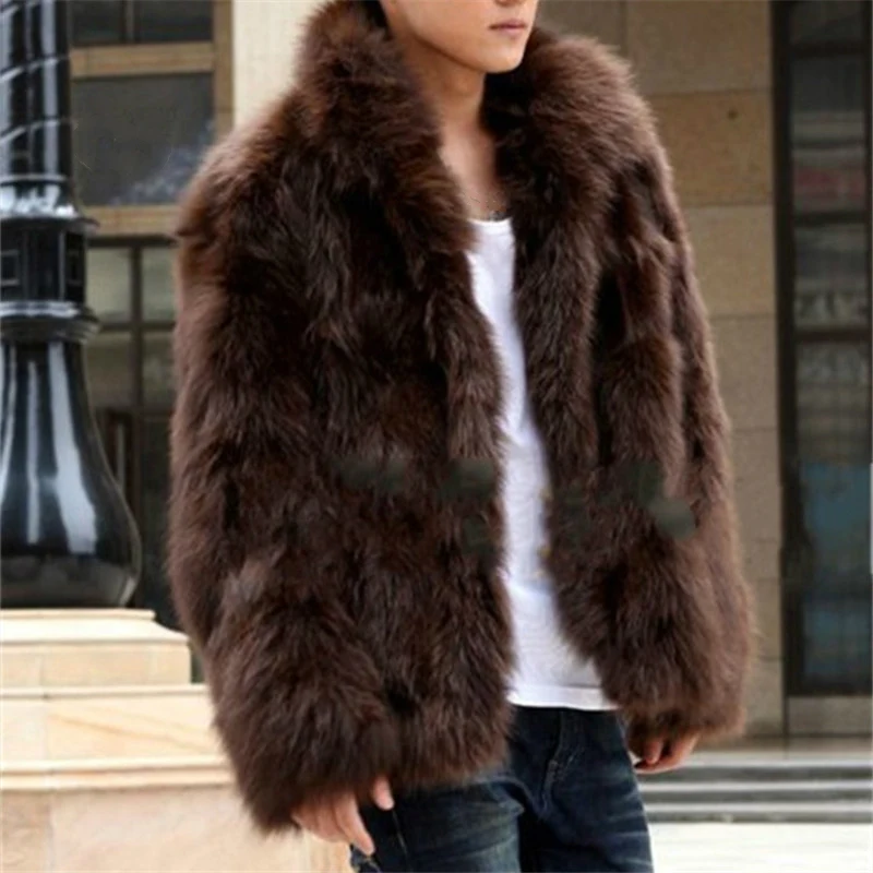 Men's Faux Fur Coat Korean Fashion Slim Clothing Winter Brown Fluffy Warm Coat Plus Size Xxxl 4xl Casual Male Top Thermal Jacket