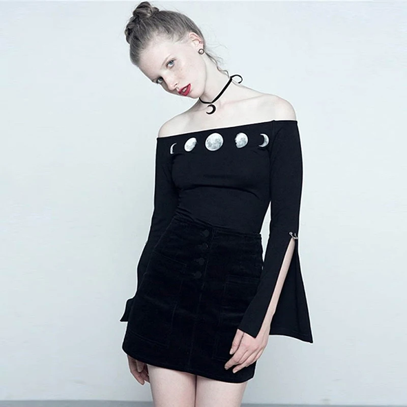 Imily Bela Готический женский боди с расклешенными рукавами и вырезом лодочкой