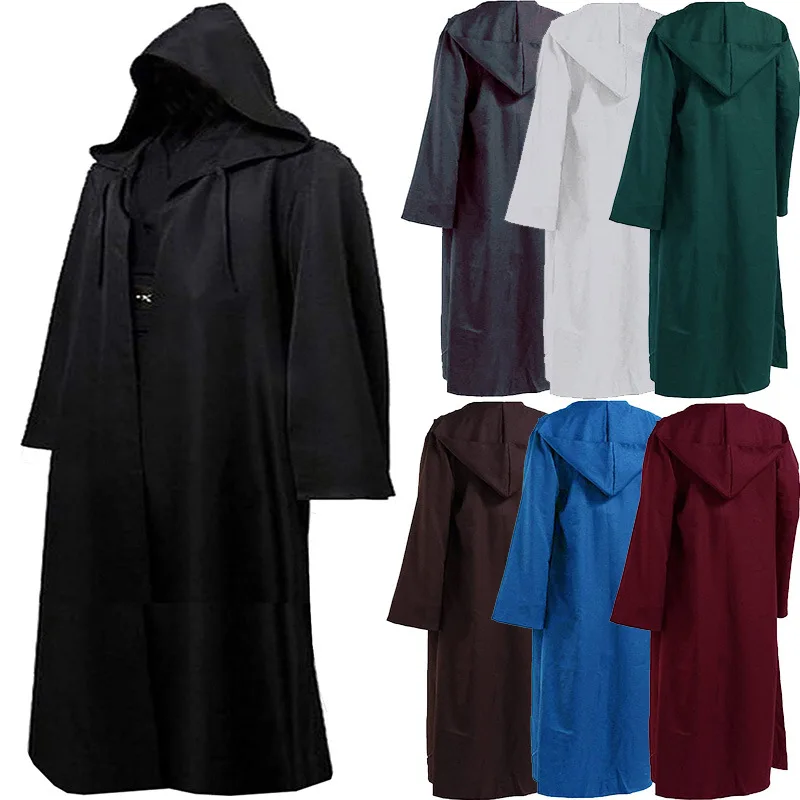 Средневековый костюм для выступлений и косплея, с капюшоном, свободного кроя, для мужчин и женщин. Плащ для Хэллоуина и вечеринок. 9 цветов на выбор.