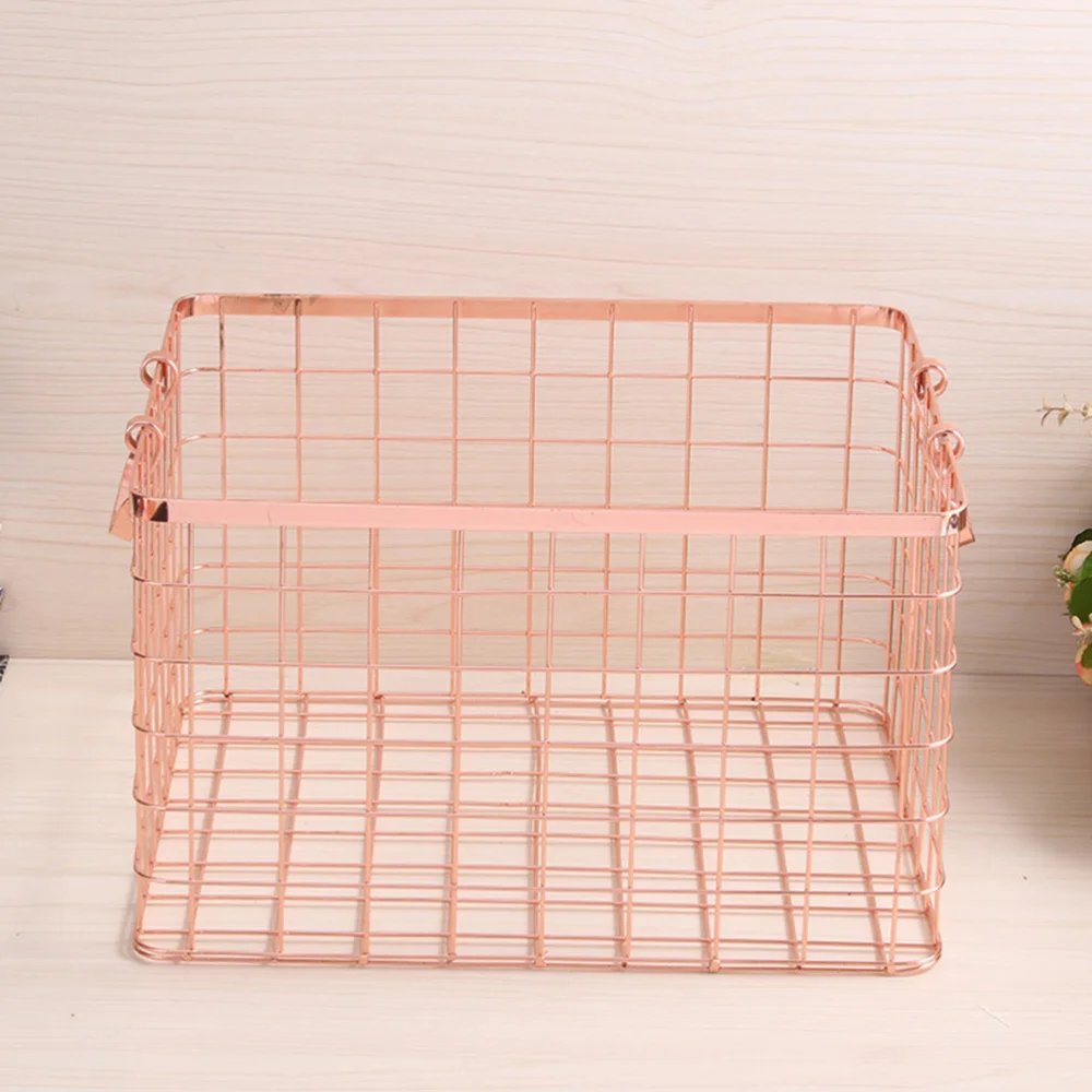 

1Pc Nordic Style Iron Storage Basket Household Laundry Towel Storage Basket Multi-purpose Storage Container (Rose Gold Size)
