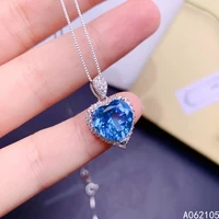 fine jewelry 925 pure silver inlaid natural swiss blue topaz girl noble lovely heart chinese style gem pendant necklace support