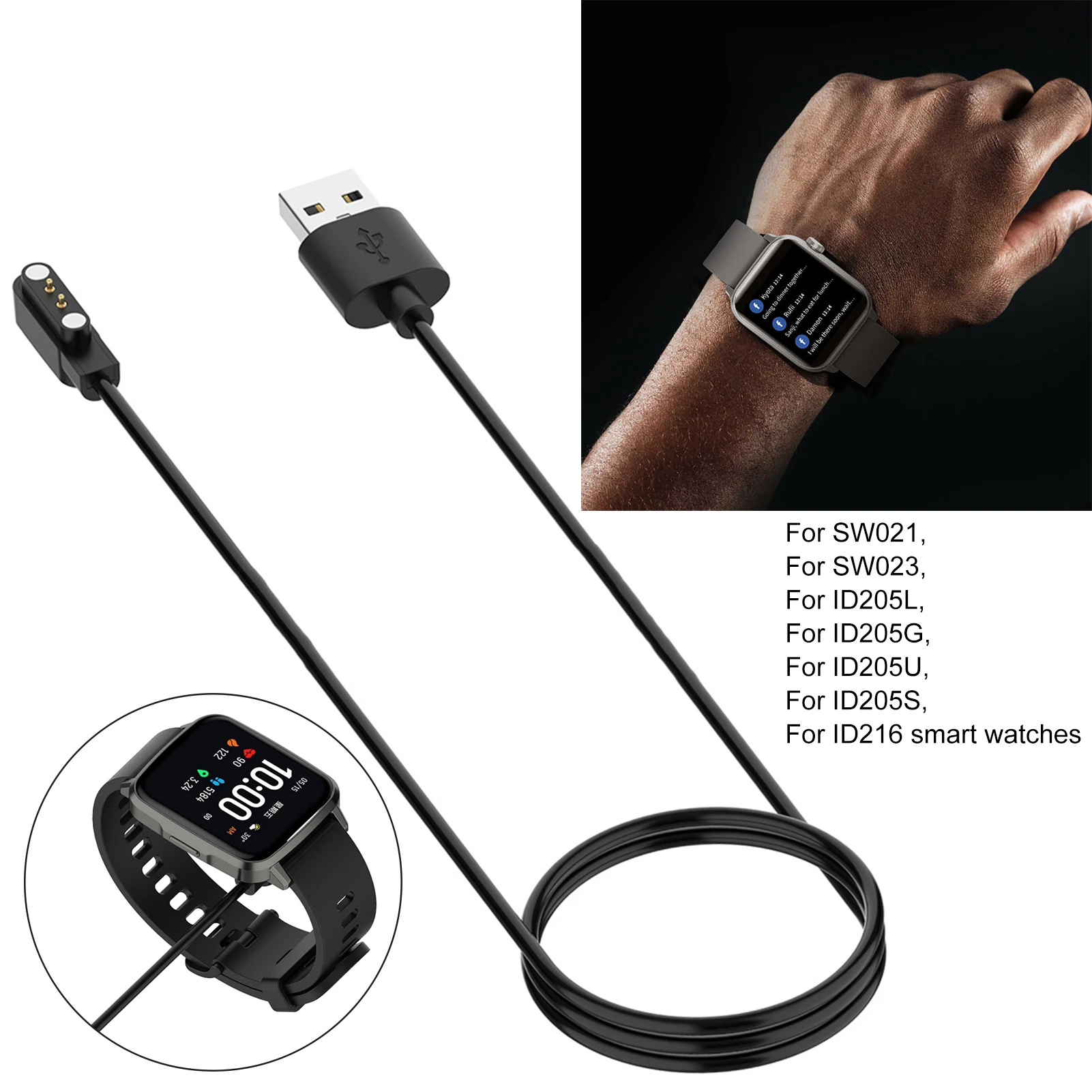 

60cm 100cm USB Cable Charging Dock for Willful IP68 / SW021 Smart Watch Replacement Charger Adapter Charging Cable