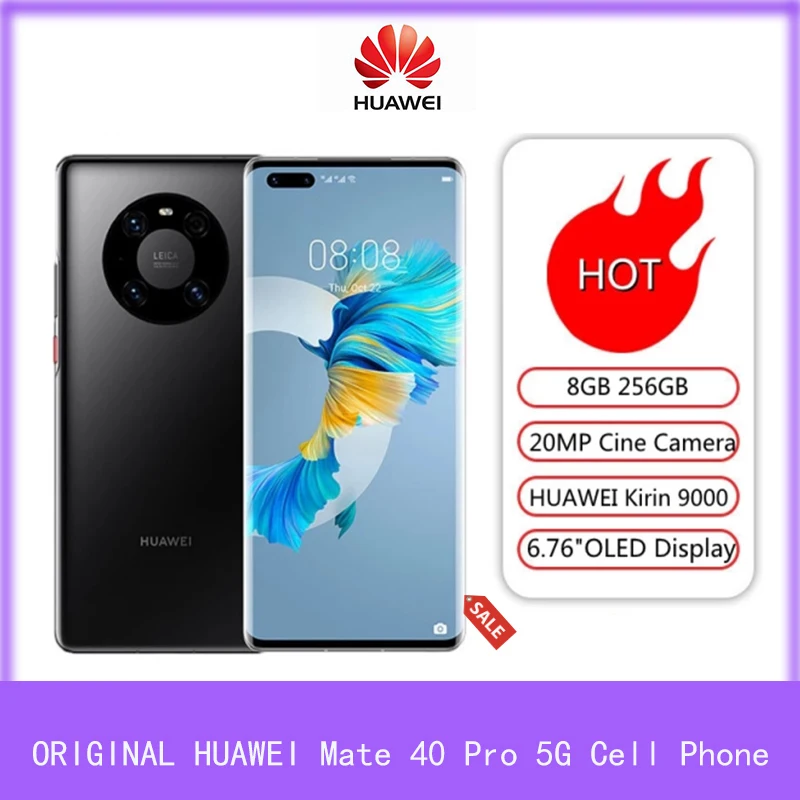 

Оригинальный Huawei Mate 40 Pro 5G мобильный телефон Kirin 9000 Octa Core 6,76 дюйма OLED 50MP камера 400 мА/ч, Android10 Wi-Fi 6 + NFC для мобильного телефона