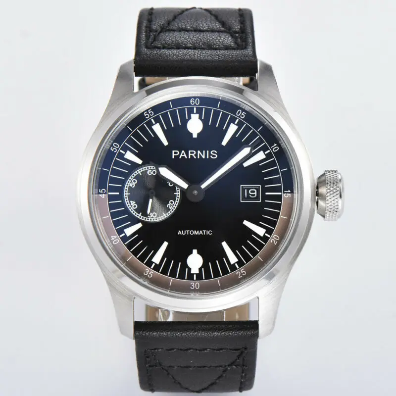 46mm PARNIS black dial date automatic ST 2555 mens watch super luminous