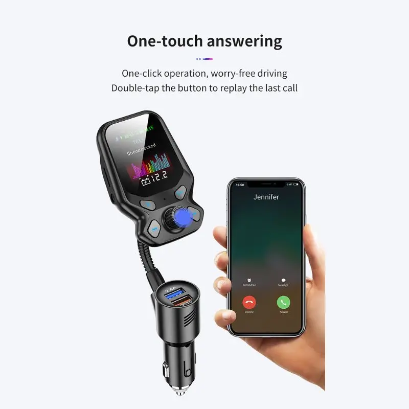 

Wireless Bluetooth FM Transmitter Modulator 1.77" Large Colorful Screen Car MP3 Player Hands-Free Call QC3.0 Fast Charging