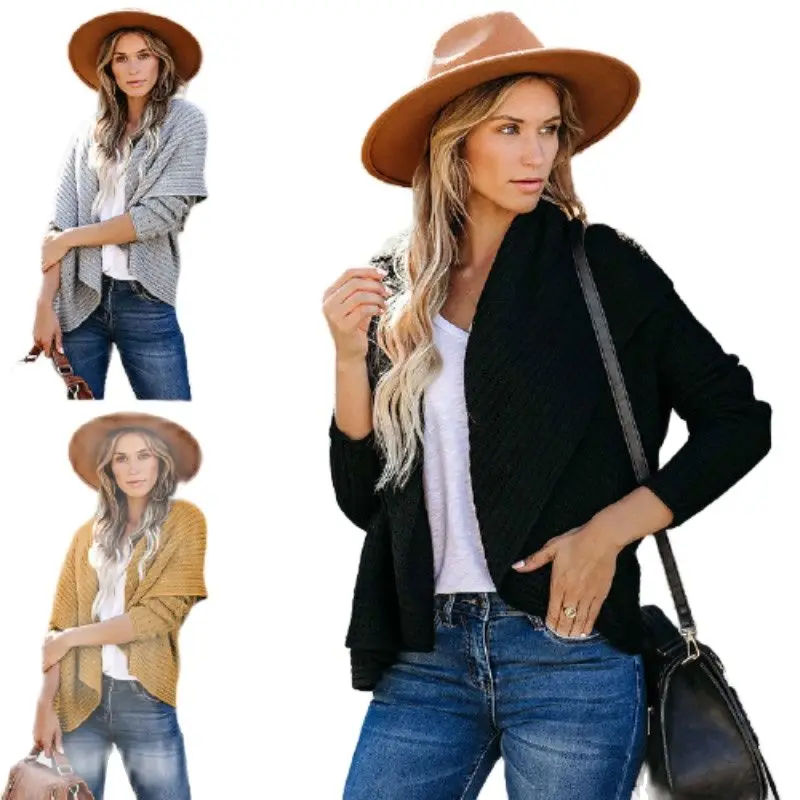 

Women's sweater coat 2020 autumn and winter women solid color loose knitted cardigan mid-length Ladies Femme woman clothes