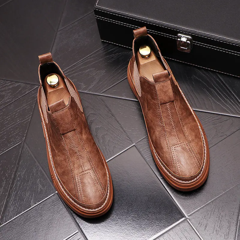 

New Men Fashion Casual Ankle Boots Spring Autumn Thick Bottom High Top Leisure Sneakers Male Breathable Retro Shoes