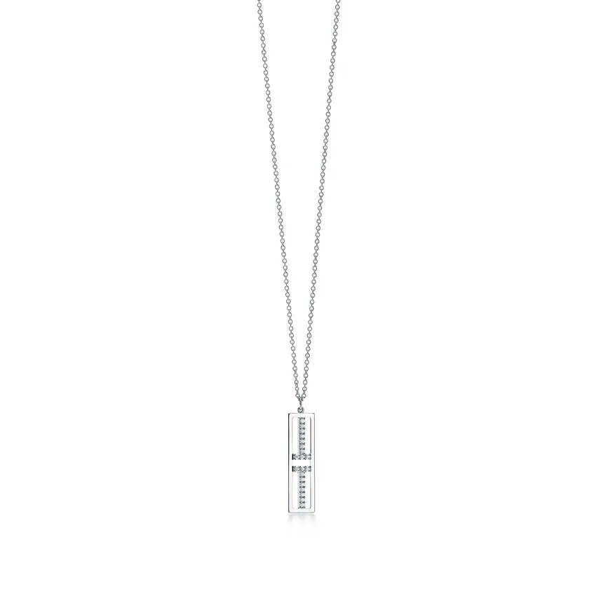 

Fine cool hot style lovers gem-set hollow out vertical necklace
