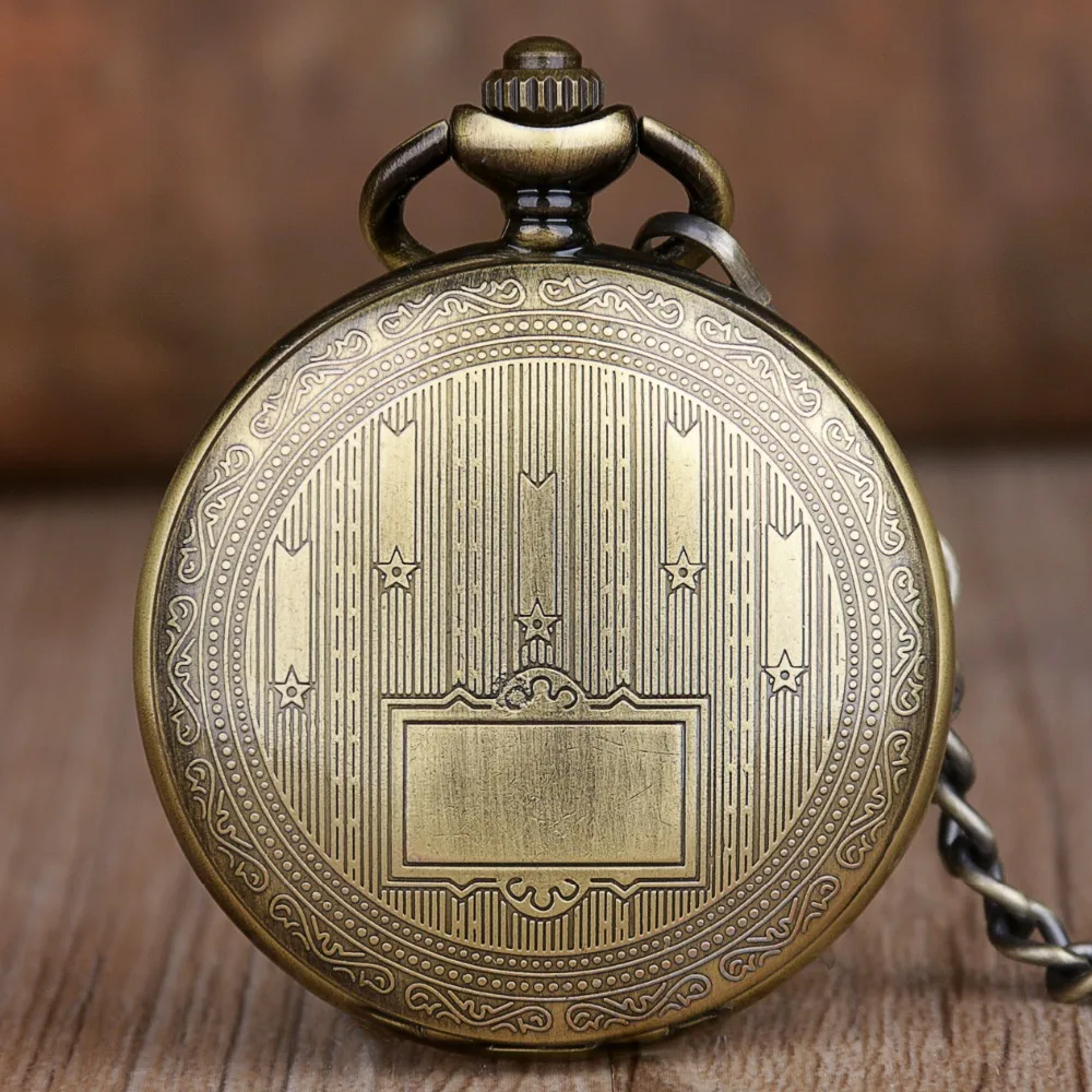 New Hand Wind Mechanical Pocket Watch With Fob Chain Mens Hollow Skeleton Dial Bronze Steel Steampunk Pocket Watch Best Gifts