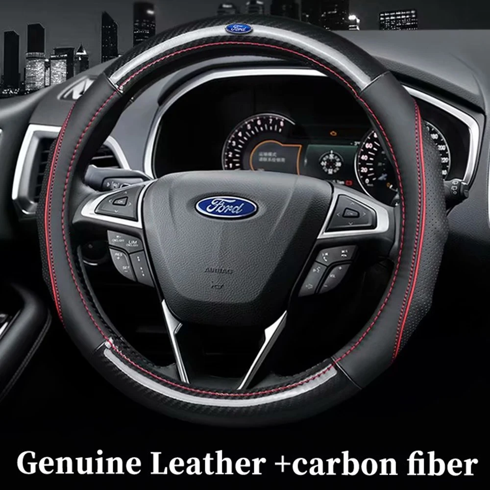 Автомобильные Чехлы На Руль из натуральной кожи и углеродного волокна для Ford