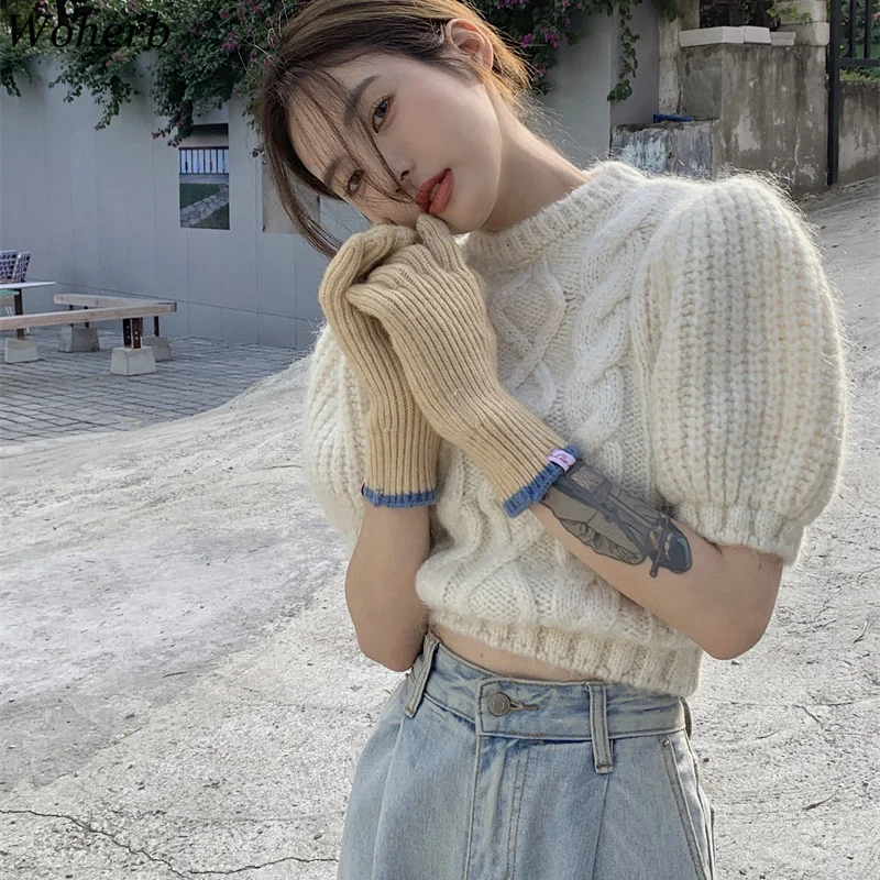 Woherb осенняя одежда укороченные пуловеры топы женские шикарные винтажные