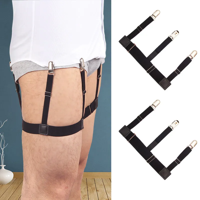 

2020 New Mens Shirt Stays Sock Garters Adjustable Elastic Leg Suspenders Straps for Men Shirt Holders Non-slip Clamp 1 Pair