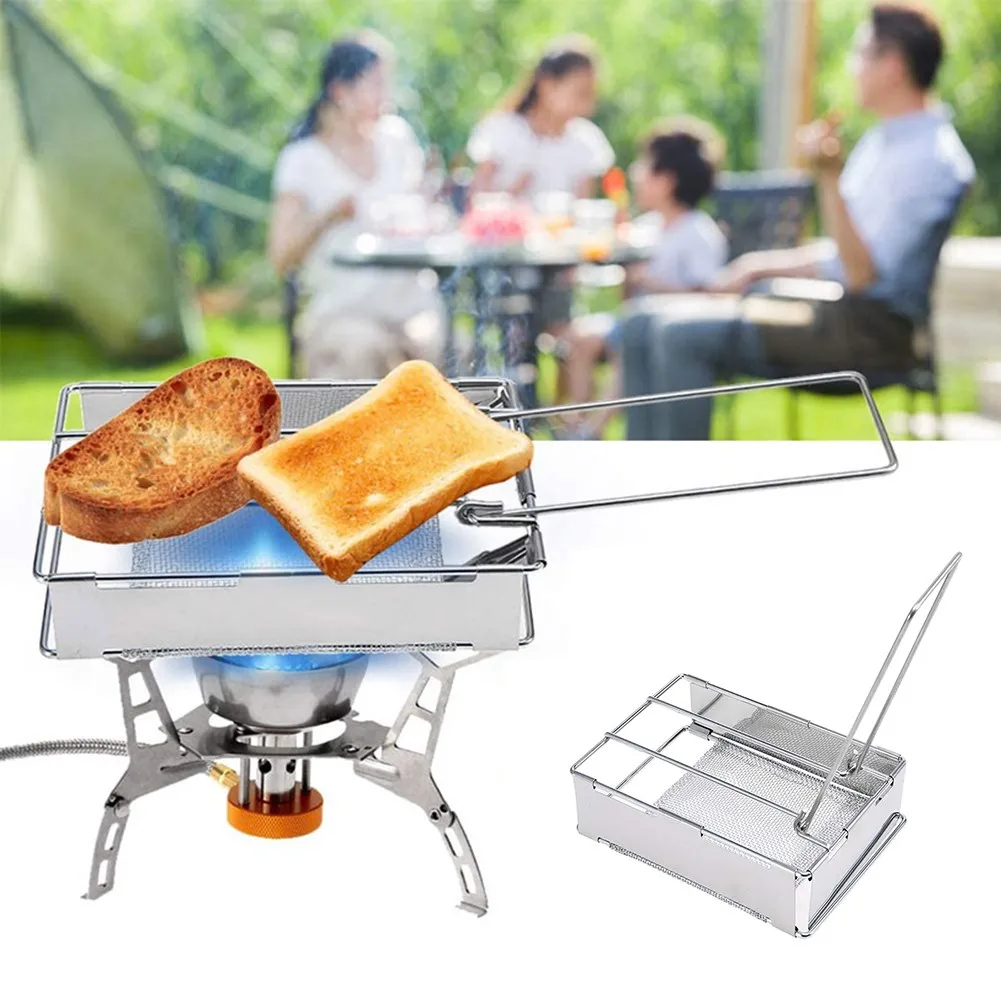 

Camping Stove Toaster 16.5x14.5cm Folding Stainless Steel Toaster Toast Bread Rack With Handle Outdoor Camping Cooking Tools
