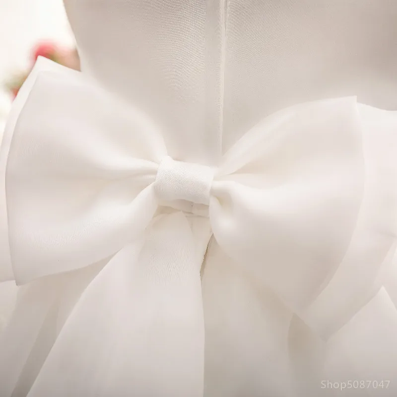 Теперь платья для маленьких девочек платье крещения с 3D цветами тюль бусинами на