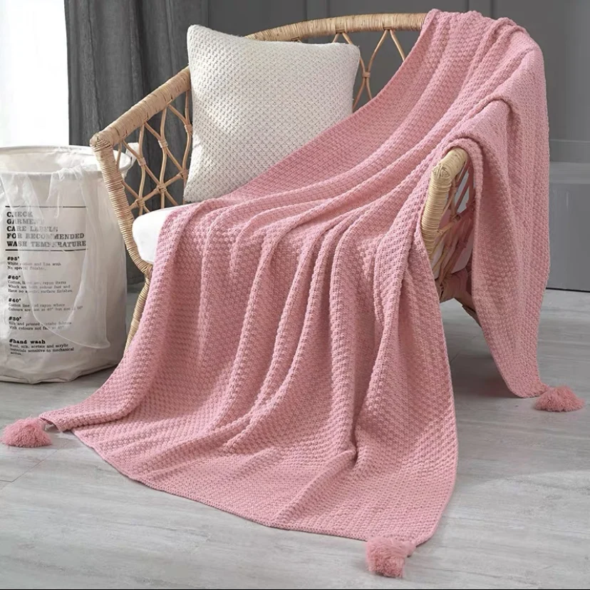 Покрывало вязаное розовое для дивана спальни стула кровати | Дом и сад