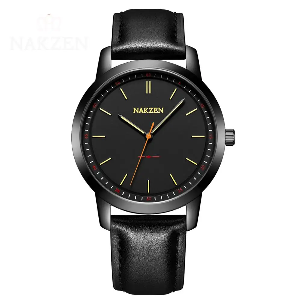 Черный NAKZEN мужские часы, кварцевые часы, мужские наручные часы, горячая распродажа, Брендовые повседневные мужские спортивные часы, роскошные часы для мужчин, водонепроницаемые - Цвет: Черный