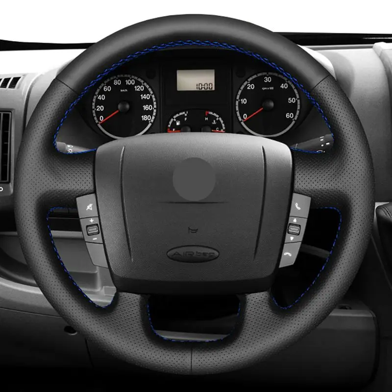 

Black Genuine Leather Hand-sewing Car Steering Wheel Cover For Peugeot Boxer Citroen Jumper Relay Fiat Ducato Ram ProMaster