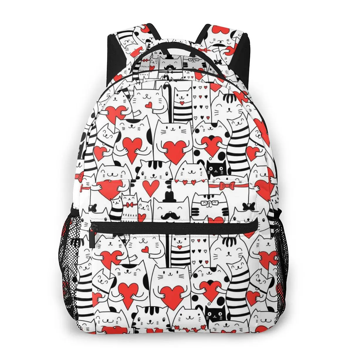 Черный белый коты держат сердца повседневный рюкзак дорожная школьная сумка с