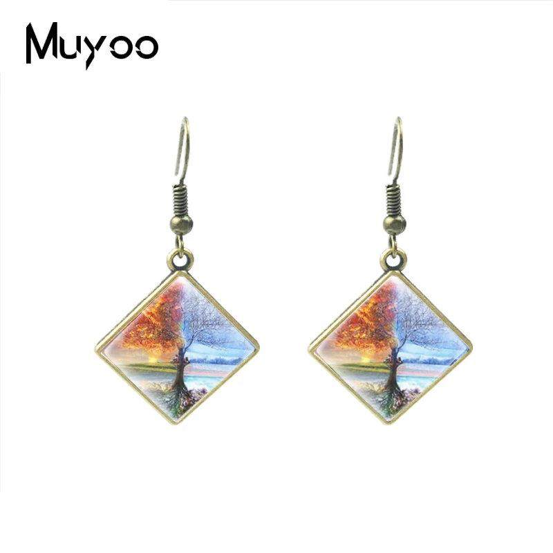 Красивый пейзаж винтажные картины маслом серьги-Крючки с ромбами Знаменитые