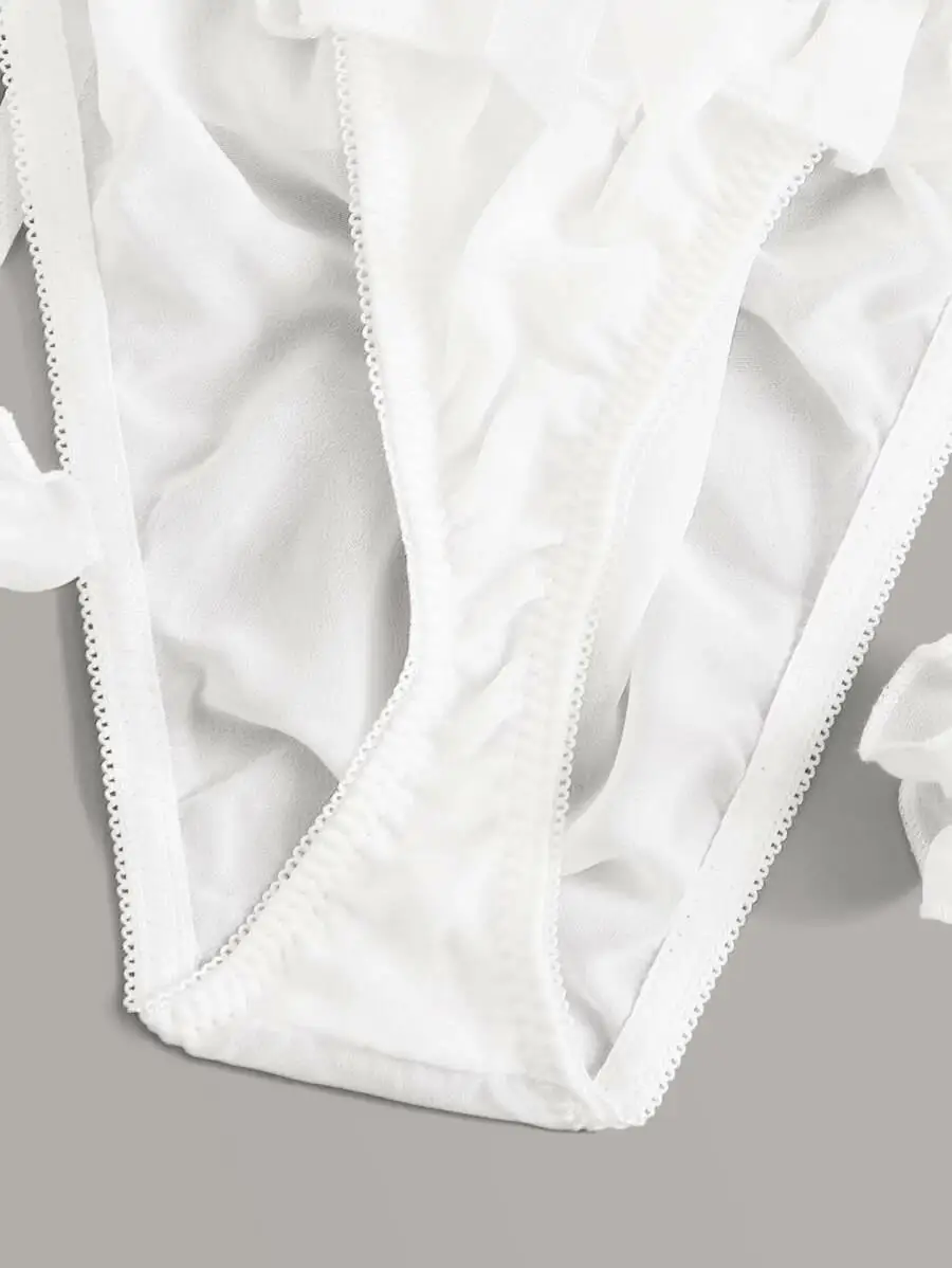 Ruffle Trim Garter Lingerie Set With Choker