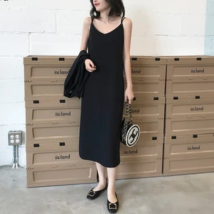 Image for Sexy Women Maxi Dress Black Sling Sleeveless V-nec 
