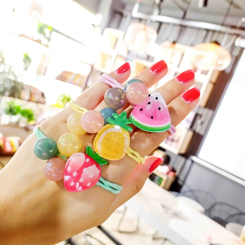 

Cute Fruit Elastic Hair Bands Women Girl Korean Acrylic Transparent Watermelon Strawberry scrunchie Headbands Hair Accessories