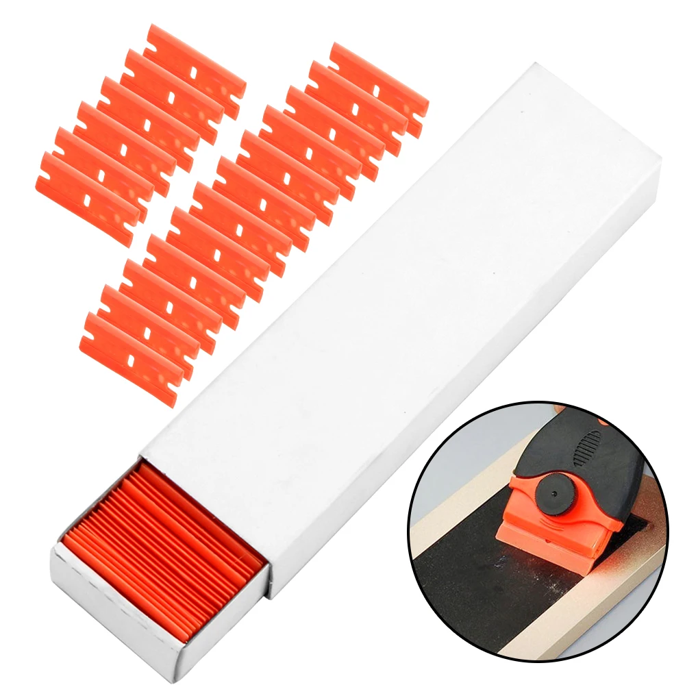 

100Pcs Car Wrap Sticker Squeegee Double Edged Plastic Razor Blade Window Glass Clean Scraper Lable Clean Razor Glue Remover