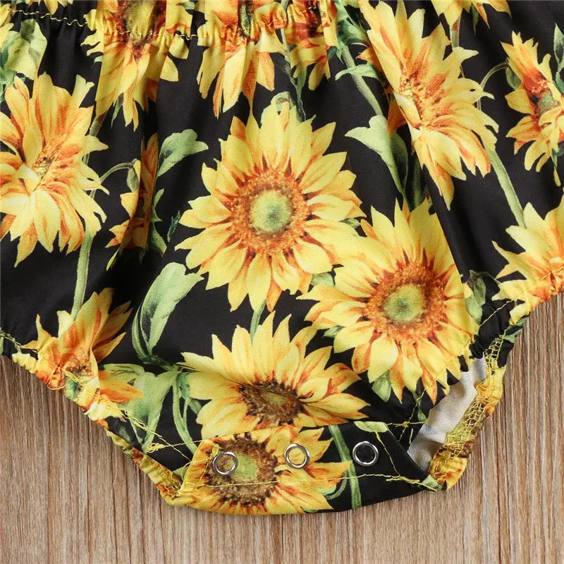 

Baby Girl Clothes Fashion Sunflower Floral Bodysuit with Headband 0-24M Newborn Infant Toddler Summer Casual Romper Jumpsuit