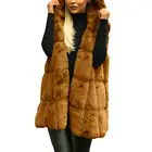 Зимний утепленный жилет из искусственного меха, куртки, повседневный женский однотонный жилет с капюшоном, подходит для осенне-зимней куртки, Женская куртка