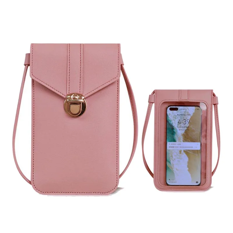 

SUBIN NEW Leather Cell Phone Bag Touch screen Shoulder Pocket Wallet Pouch Case Neck Strap with back Hyaline membrane