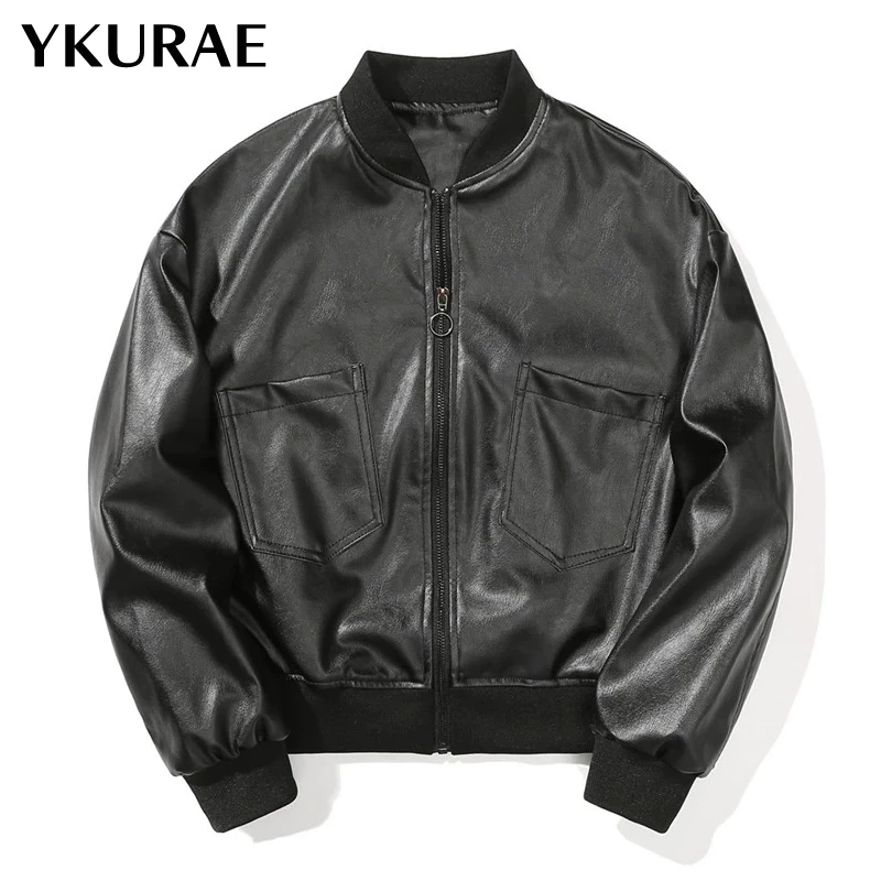 Женская куртка из ПУ кожи свободная повседневная верхняя одежда бейсбольная