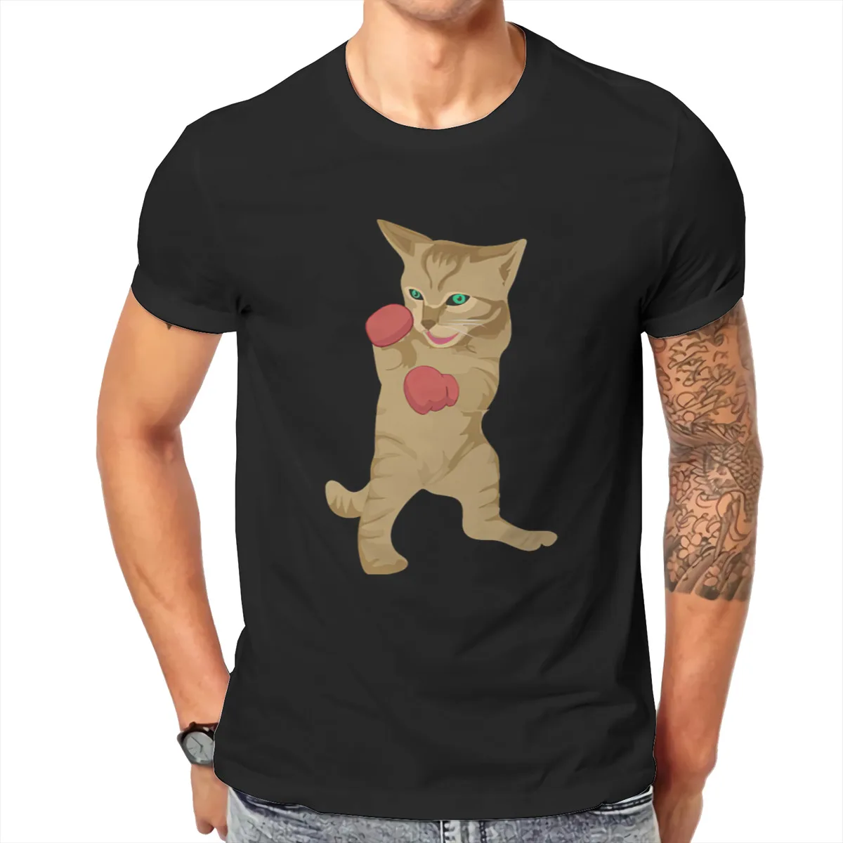 

Cat boxing kitty gift idea martial arts T shirt Men T shirt summer T-shirt