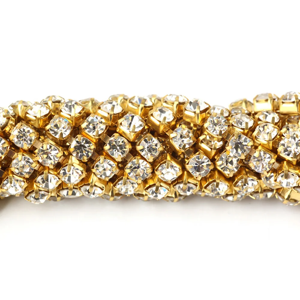 Цепочка Стразы ss6- ss12 Блестящие кристаллы с золотым основанием клей на цепочке