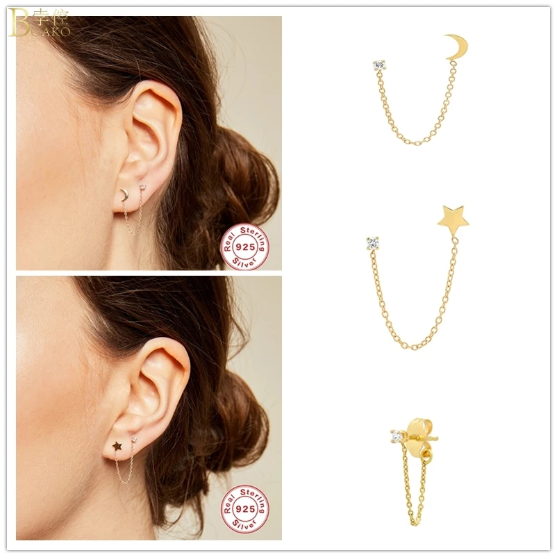 Женские серьги из серебра 925 пробы со звездами и Луной|Серьги-подвески| |